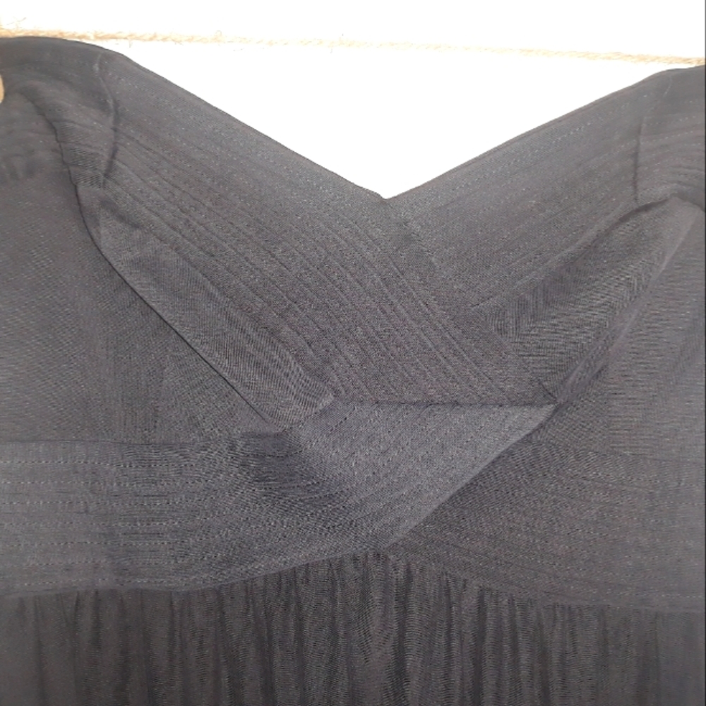 Floor length grey knit strapless dress